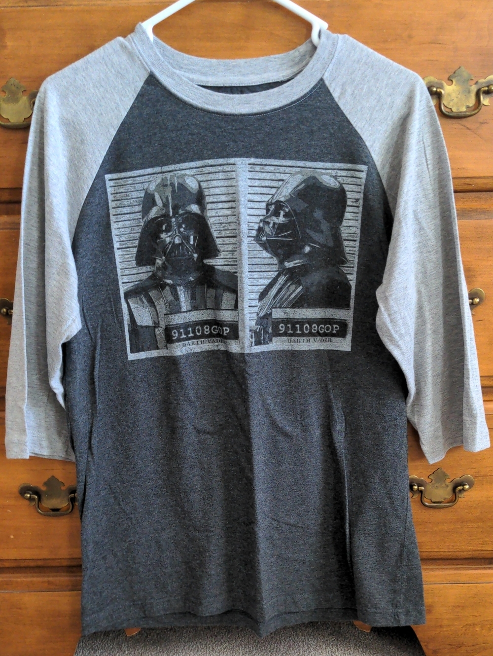 Dark Gray and Light Gray Raglan Graphic Menβs Shirt - Star Wars Style